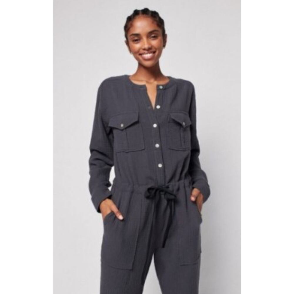☀️Velvet Heart Sophie Charcoal Gray Cotton Gauze Long Sleeve Jumpsuit Size S NWT
